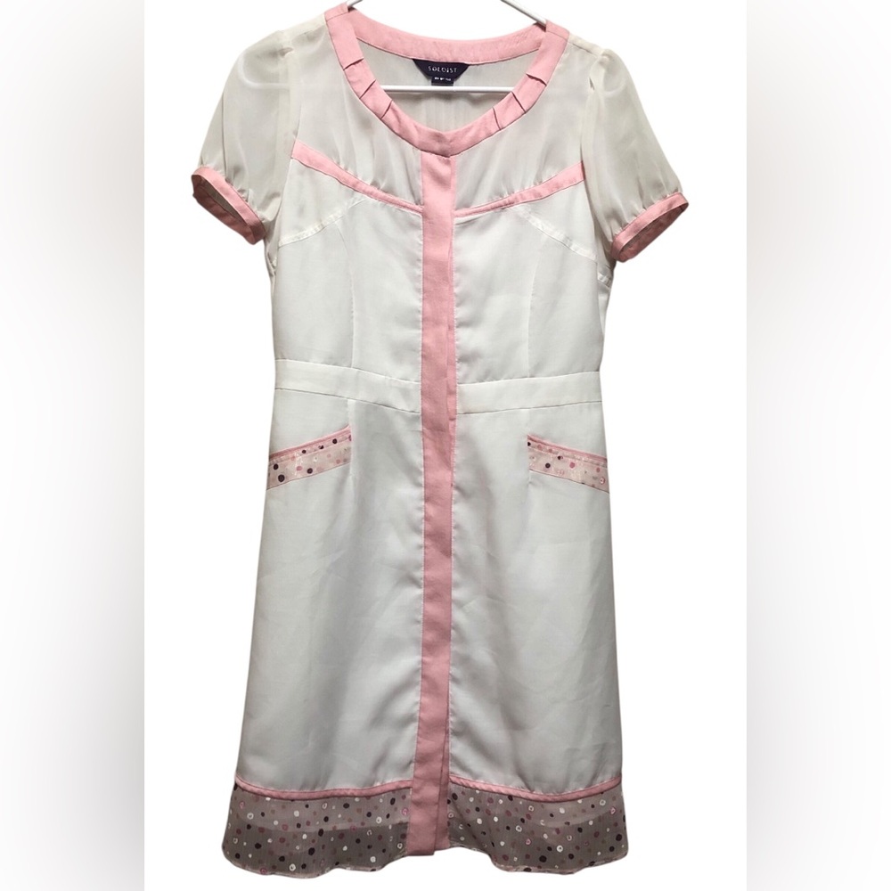 SOLOIST White and Pink Dress Vintage 50’s Dress.PolkaDot Pattern Hem Retro Loo